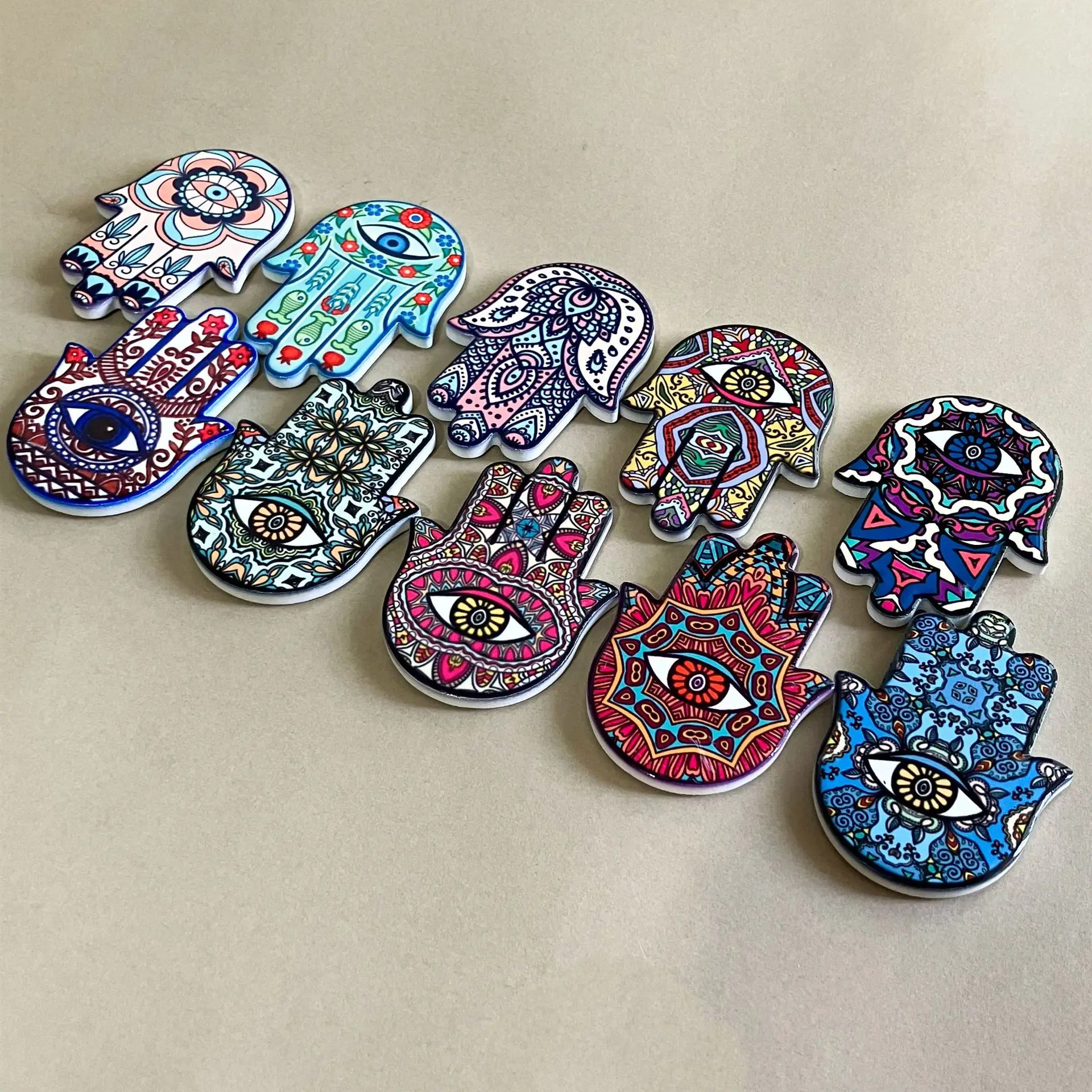 4pcs/set Hamsa Hand of Fatima Refrigerator Magnetic Stickers Palm-shaped ceramics Fridge Magnet for Dinner Party Tool Home Decor