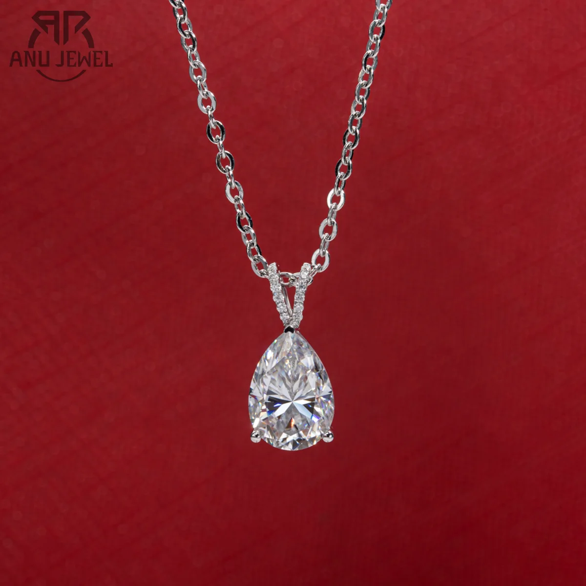 

AnuJewel 14K White Gold 2 Carat Pear Teardrop Cut D Color Moissanite Diamond Necklace With Certificate Jewelry Wholesale