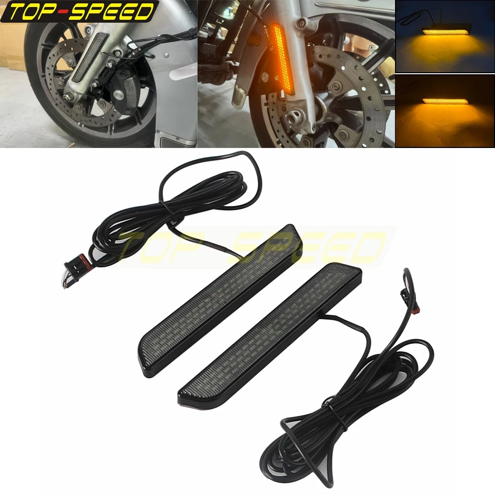 For Harley Touring Street Road Electra Tri Glide Road King FLHR 2014-2025 Motorcycle Front LED Light Flush Fork Turn Signal Lamp