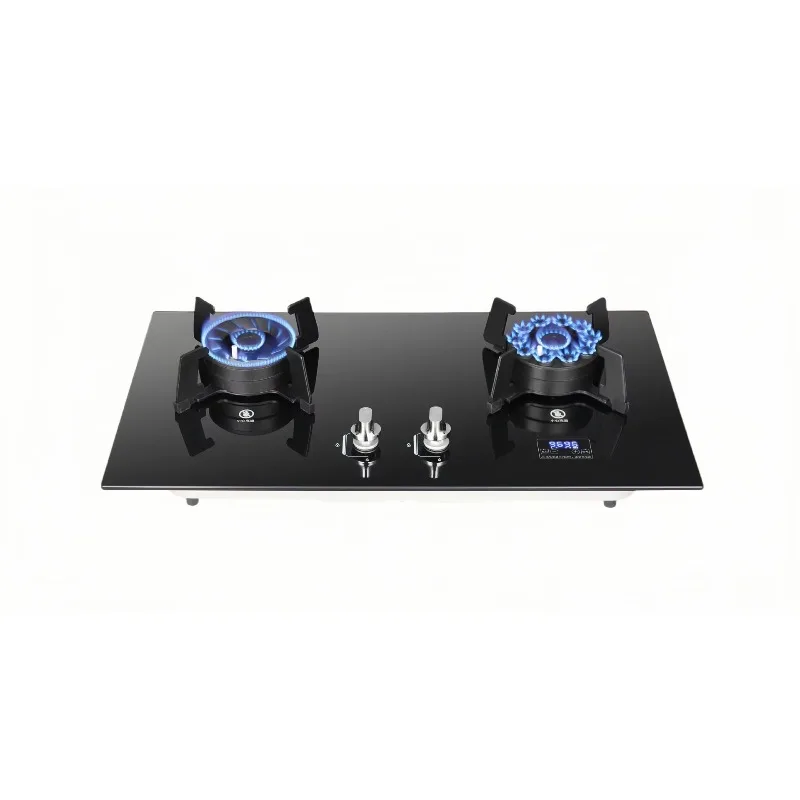 2 Burner Flip Top Gas Cooktop, Smart Reversible Burner Glass Top Magic Dish Stove Battery Powered