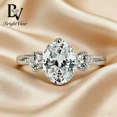S925 Sterling Silver 2Ct Moissanite Ring for Women Oval Cut Solitaire Sparkling Engagement Wedding Band Dainty Fine Jewelry
