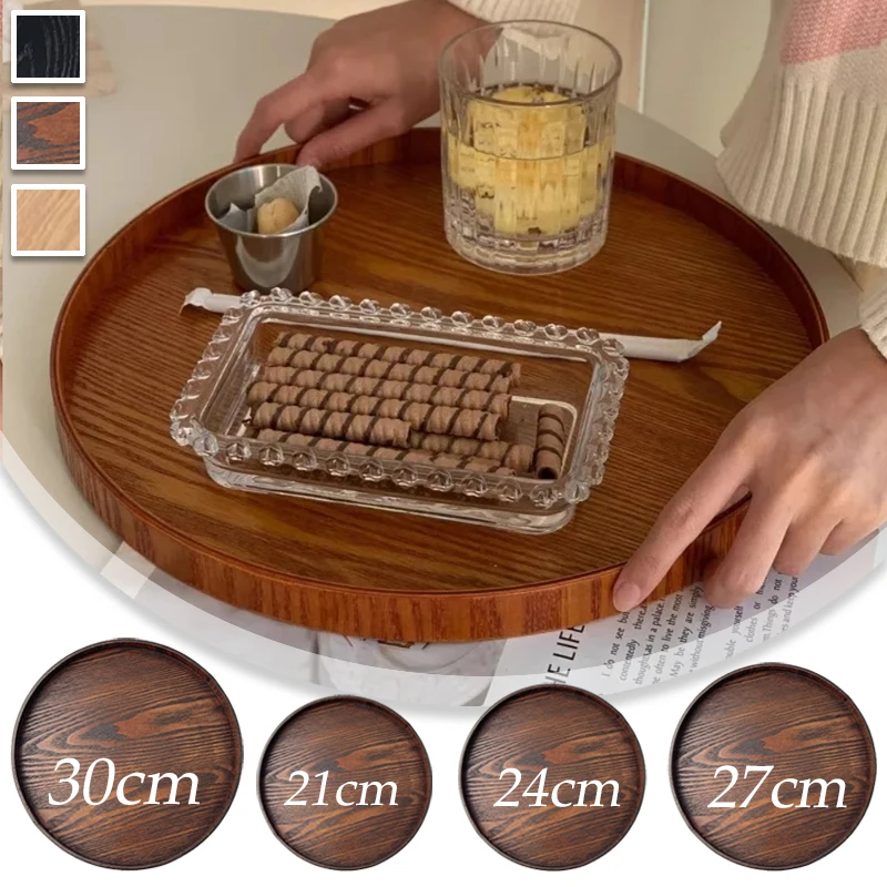 

1 Piece Round Wooden Serving Tray 21/24/27/30cm Wood Platte Decorative Tray for Coffee Home Table Breakfast Dinner Tea Food Tray