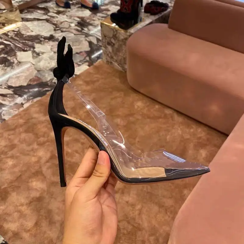 New Summer Sexy Rabbit Ear Pointed Fine Heel High Heels with Elegant Style, Transparent PVC Splicing Single Shoes view 3