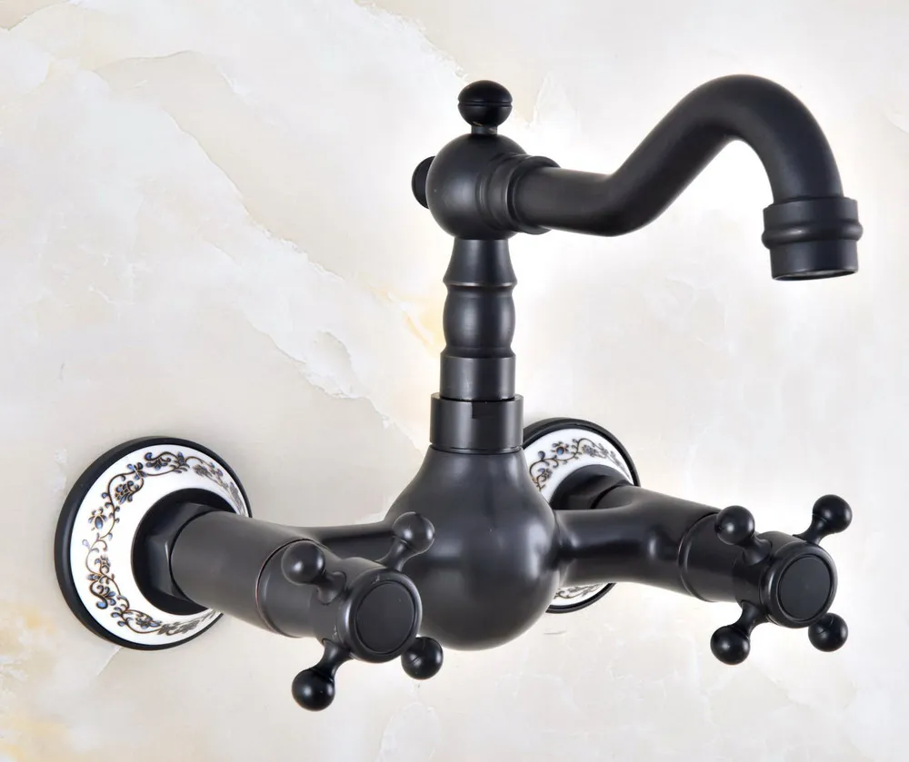 

Black Oil Rubbed Brass 360 Swivel Spout Bathroom Basin Faucet Dual Handle Dual Hole Kitchen Sink Cold Hot Water Mixer Tap Dnf852