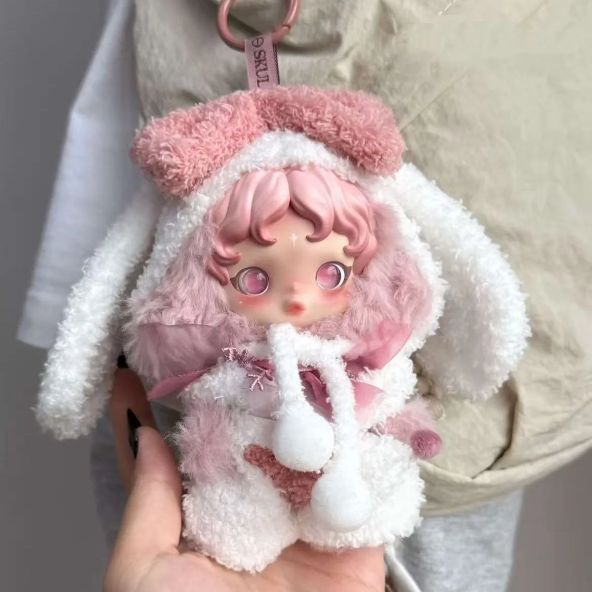 For Skullpanda Doll Pink White Big Rabbit Ear Clothes for Skull Panda Labubu 3.0 Doll Outfit Clothing Accessories