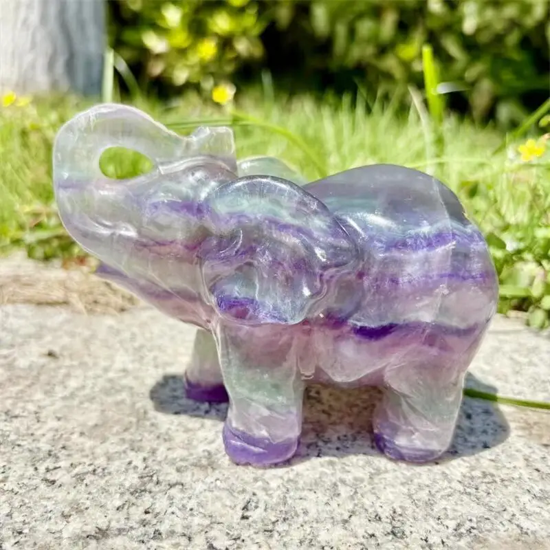Natural Fluorite Elephant Carving Polished Animal Powerful Statue For Home Decoration Gift 1pcs