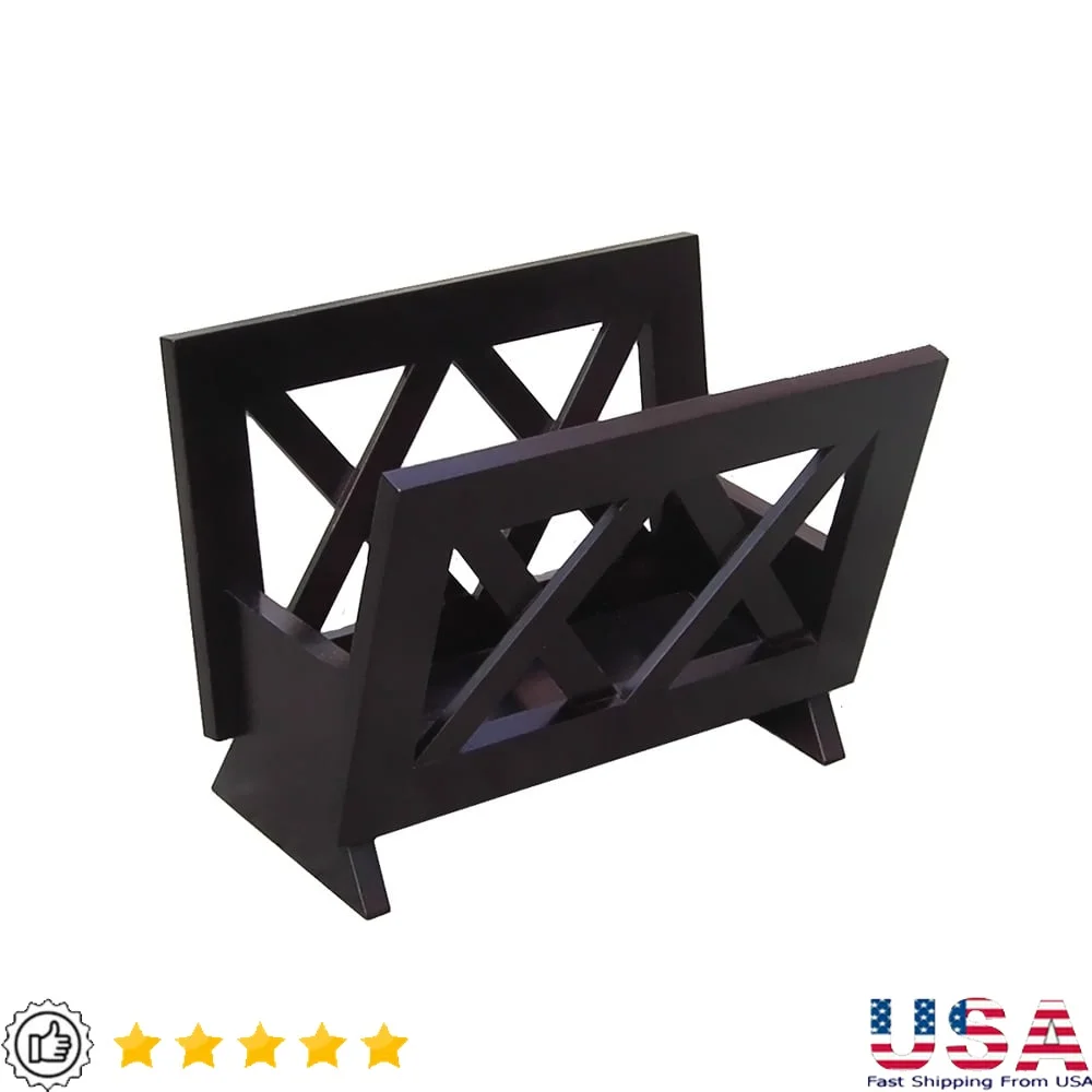 

Contemporary Mahogany Solid Wood Magazine Rack Stylish Organizer Magazines Newspapers Books Durable Desktop Storage Solution