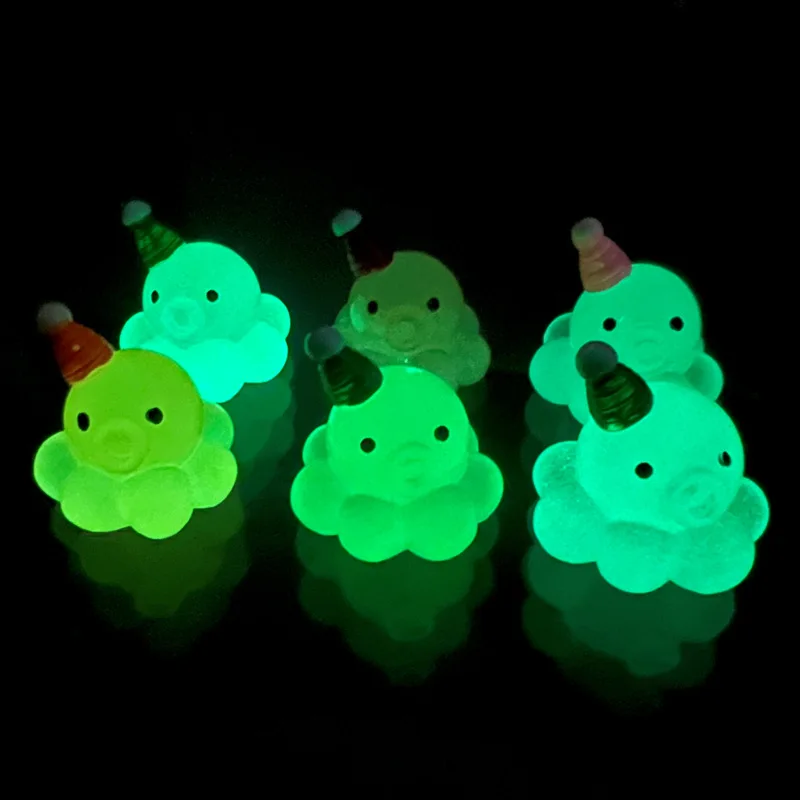 Resin Kawaii Luminous 3D Mini Octopus Figurines Micro Landscrape Dollhouse Miniature Sculpture Diy Jewelry Decoration Figures