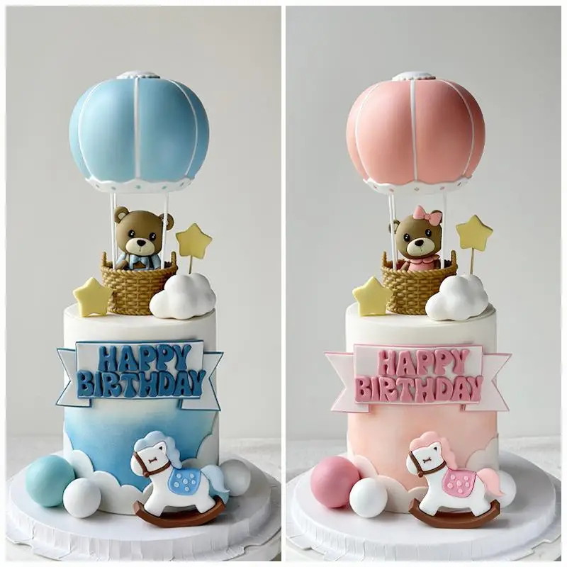 Blue Pink Hot Air Balloon Cake Topper Gender Reveal Party Cake Decoration Kids Boy Girls Birthday Party Supplies Baby Shower view 3