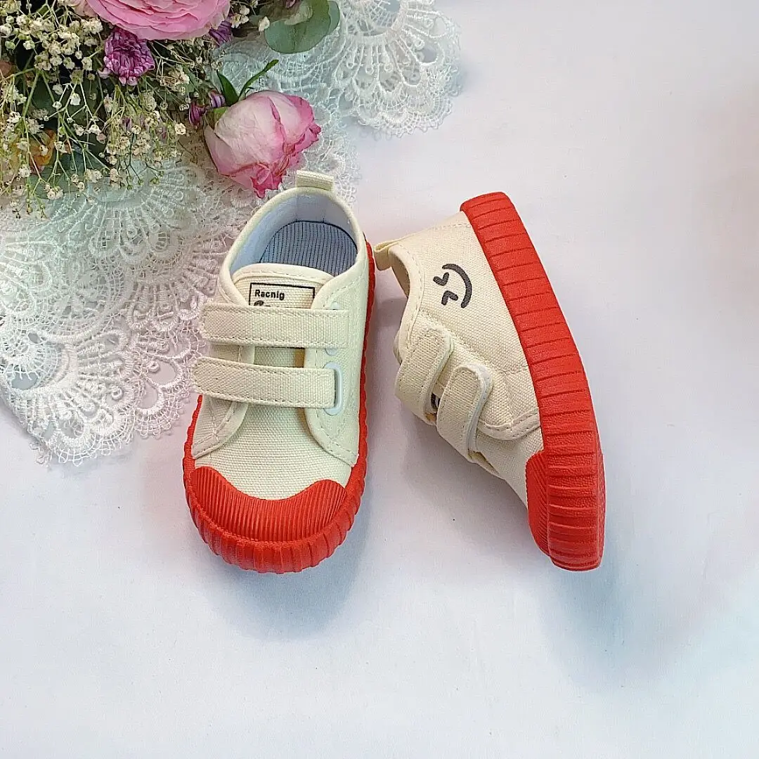 Children Canvas Shoes Korean Version Smiling Face Casual Sneakers School Kids Solid Soft Sole Comfort Baby Toddler Shoes