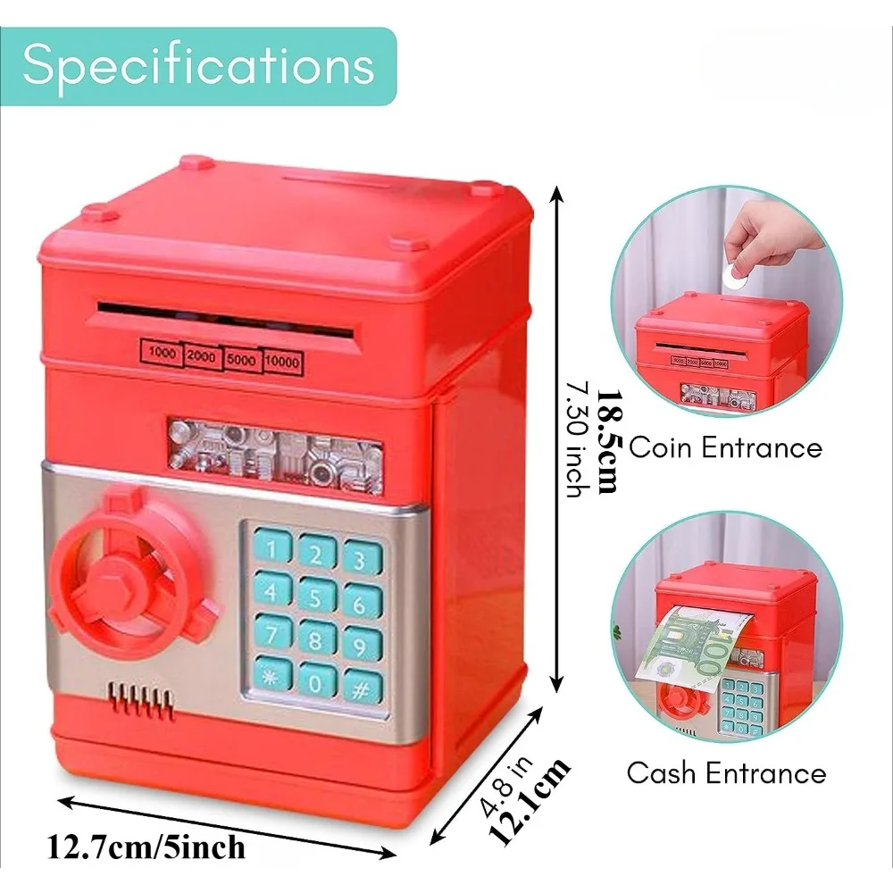 Electronic Piggy Bank Real Money Coin ATM Machine with Light & Music Large Saving Bank Safe Lock Box Kids Kawaii Christmas Gift