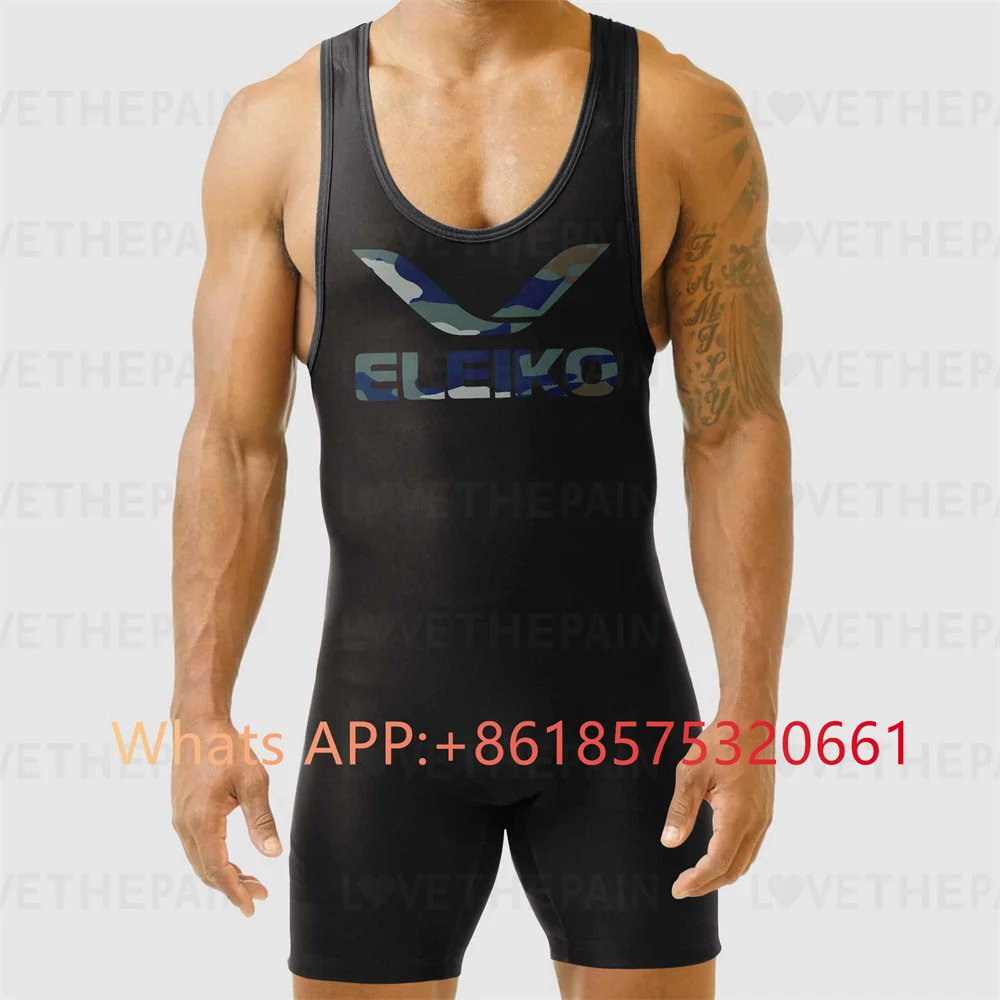 ELEIKO Mens Wrestling Singlet Suit Iron New GYM Bodysuit Sleeveless Triathlon Weightlifting Leotard PowerLifting Fitness Wear