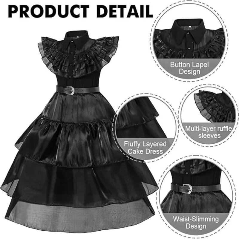 Black Witch Princess Dress for Girls Cosplay Dress Halloween Party Dancing Clothing with Accessories - view 3