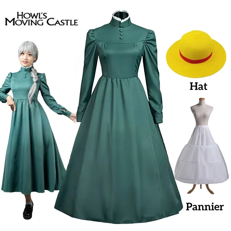 Sophie Maid Dress Anime Howl's Moving Castle Hatter Cosplay Women Long Green Blue Outfit Halloween Role Play Cos