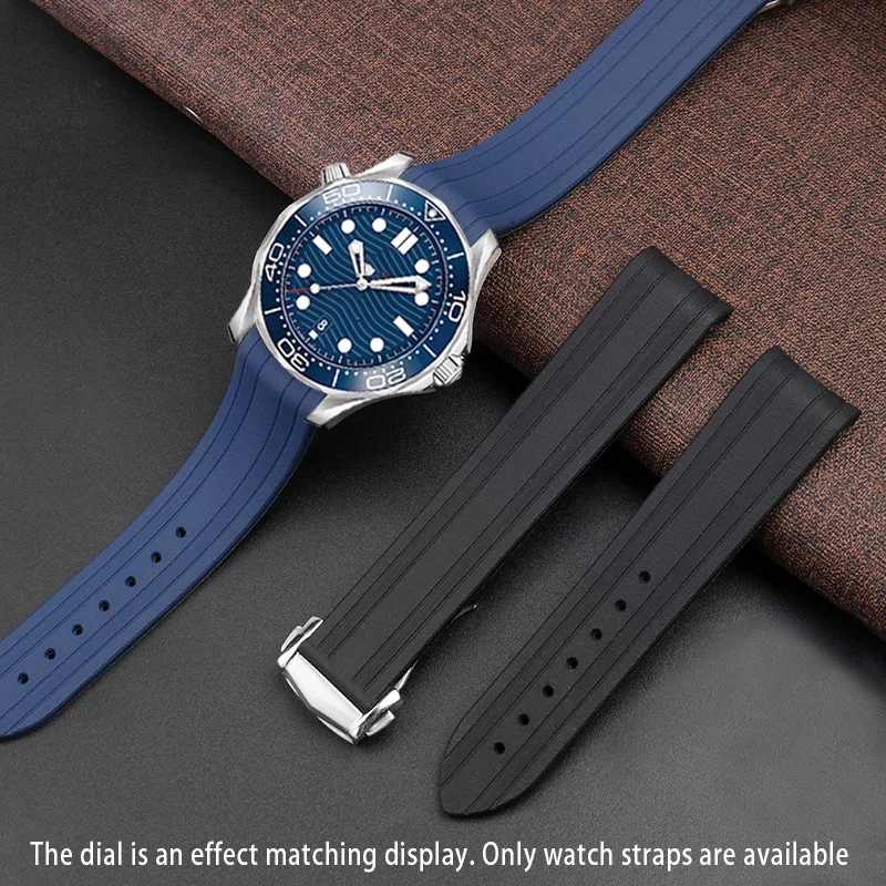 20mm Soft Rubber Silicone Watch Band Grind Arenaceous Belt For Omega Strap Fit For Seamaster 300 Watchband Folding Buckle