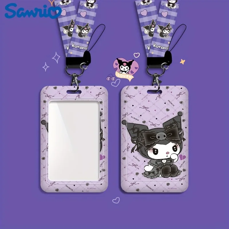 Kawaii Sanrio Kuromi ID Badge Holder with Lanyard Cartoon Cute Card Case for School Campus, Transit, Meal Card Protection