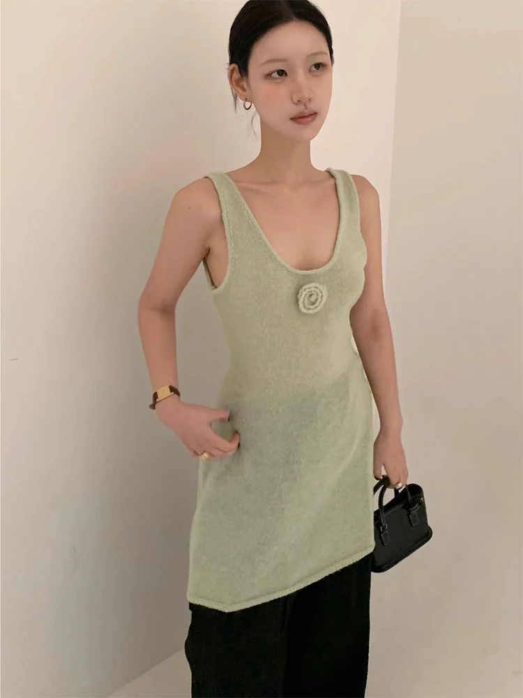 

Gagarich Three Dimensional Flower Knitted Vest Dress Women Summer New Design Looks Slim Can Be Worn in A Short Skirt