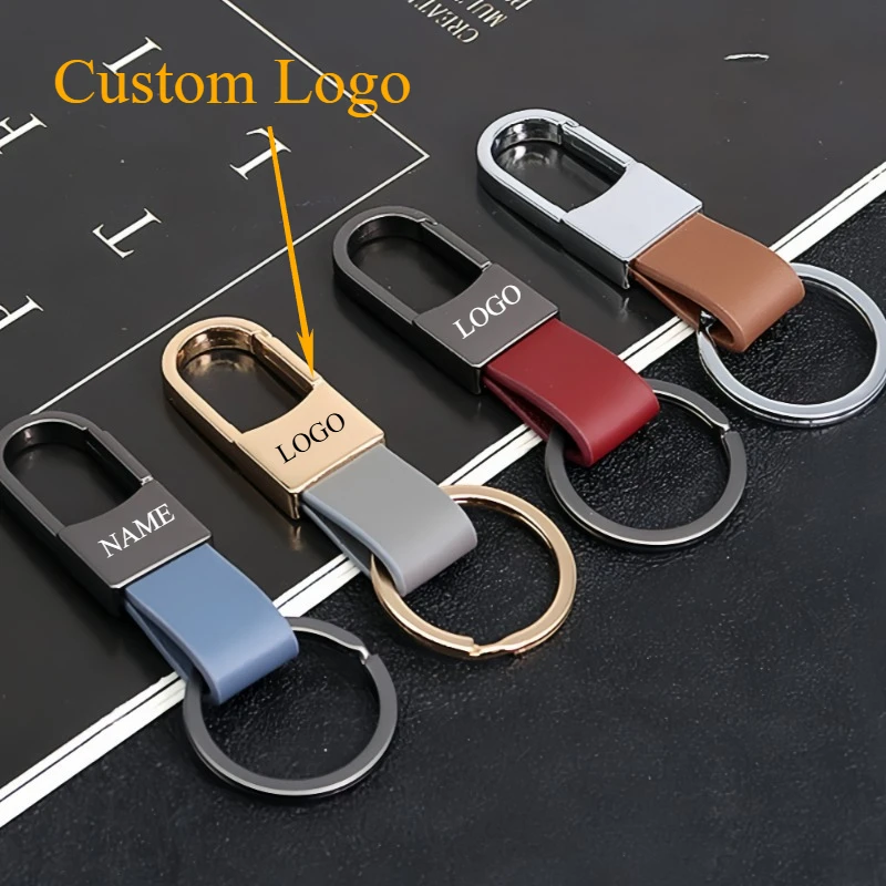 Fashion Leather Keychains Custom Logo Name Laser Engraved Keyring Holder Charm Car Metal for Women Men Key Chain Accessories Gif