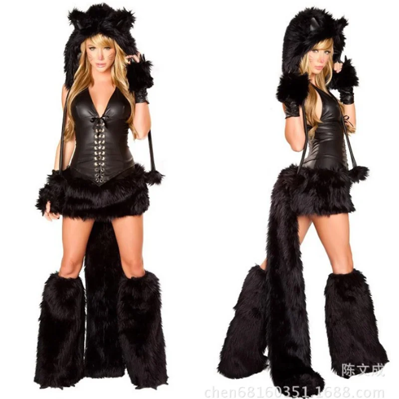 Сексуальный рождественский женский костюм на Хэллоуин, косплей, большой хвост, волк, ролевая игра, вечерние, соблазнительная горничная, подарок Санта-Клауса, женская униформа