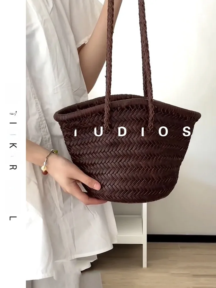 

Casual Versatile Large Capaci Woven Leather Bags Women's New 2025 Summer Retro St Weaving Tote Bag Soft Handle oulder Bag