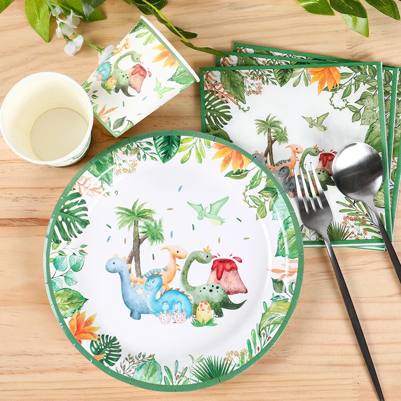 Disposable Dinosaur Birthday Plates Tableware Roar Dinosaur Party Decor Kids Baby Shower Jungle Safari Birthday Party Supplies