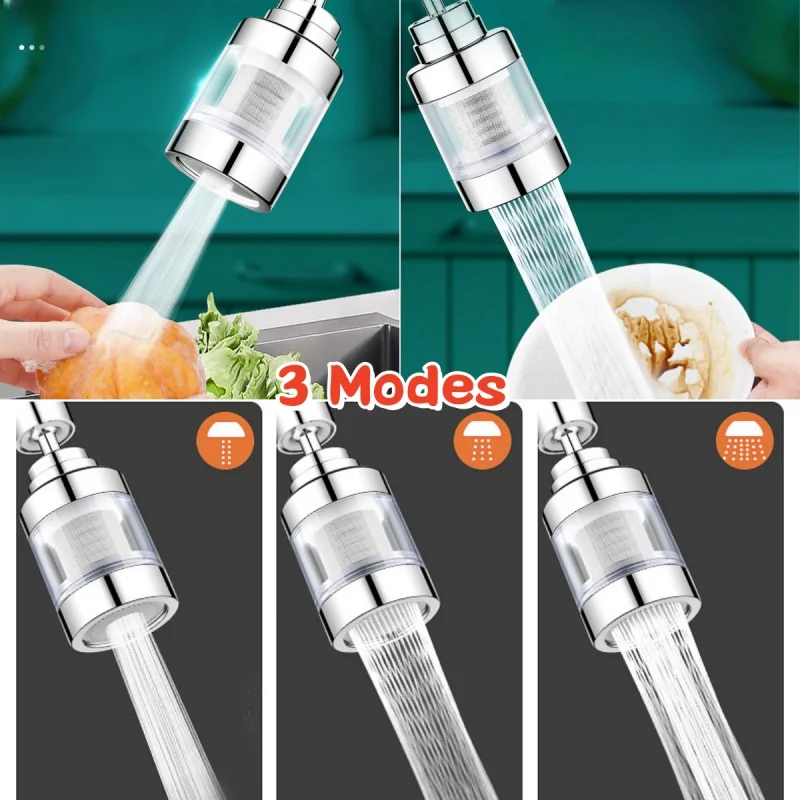 3 Modes Faucet Filter Stainless Steel Filter Cartridge Tap Water Purifier Kitchen Faucet Extender Anti-Splash Blistering Spout
