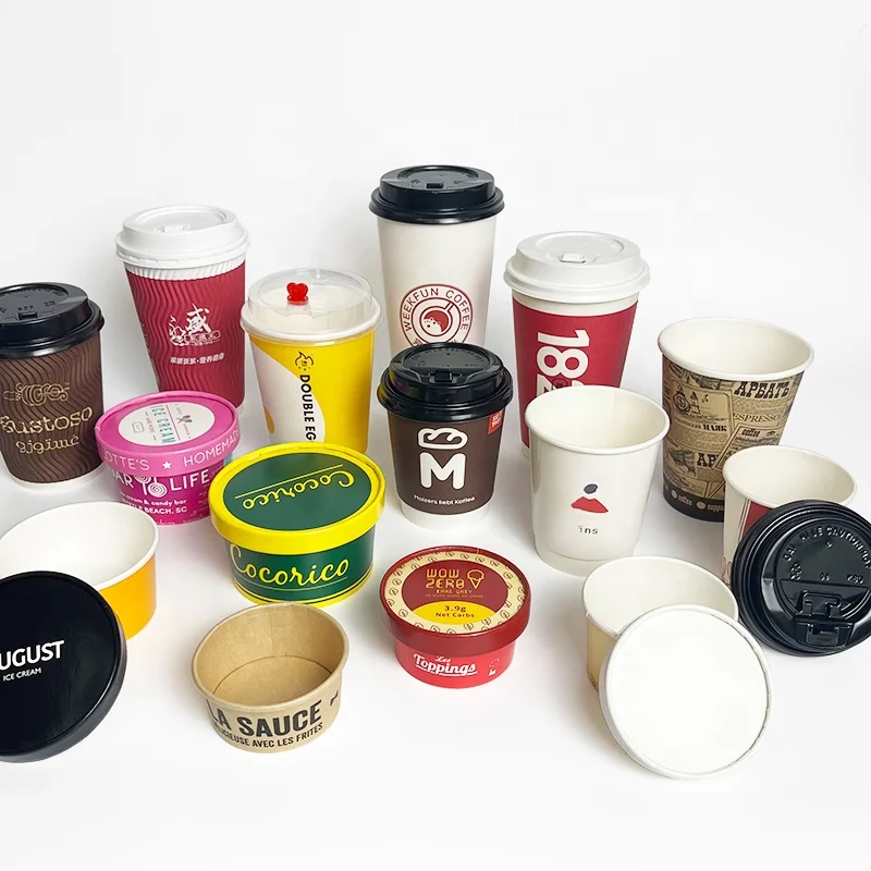 Customized productCustomize Logo Design Paper Cup 6/8/10/12/16 OZ Ripple /Single/Double Paper Coffee Cups With Disposable Paper