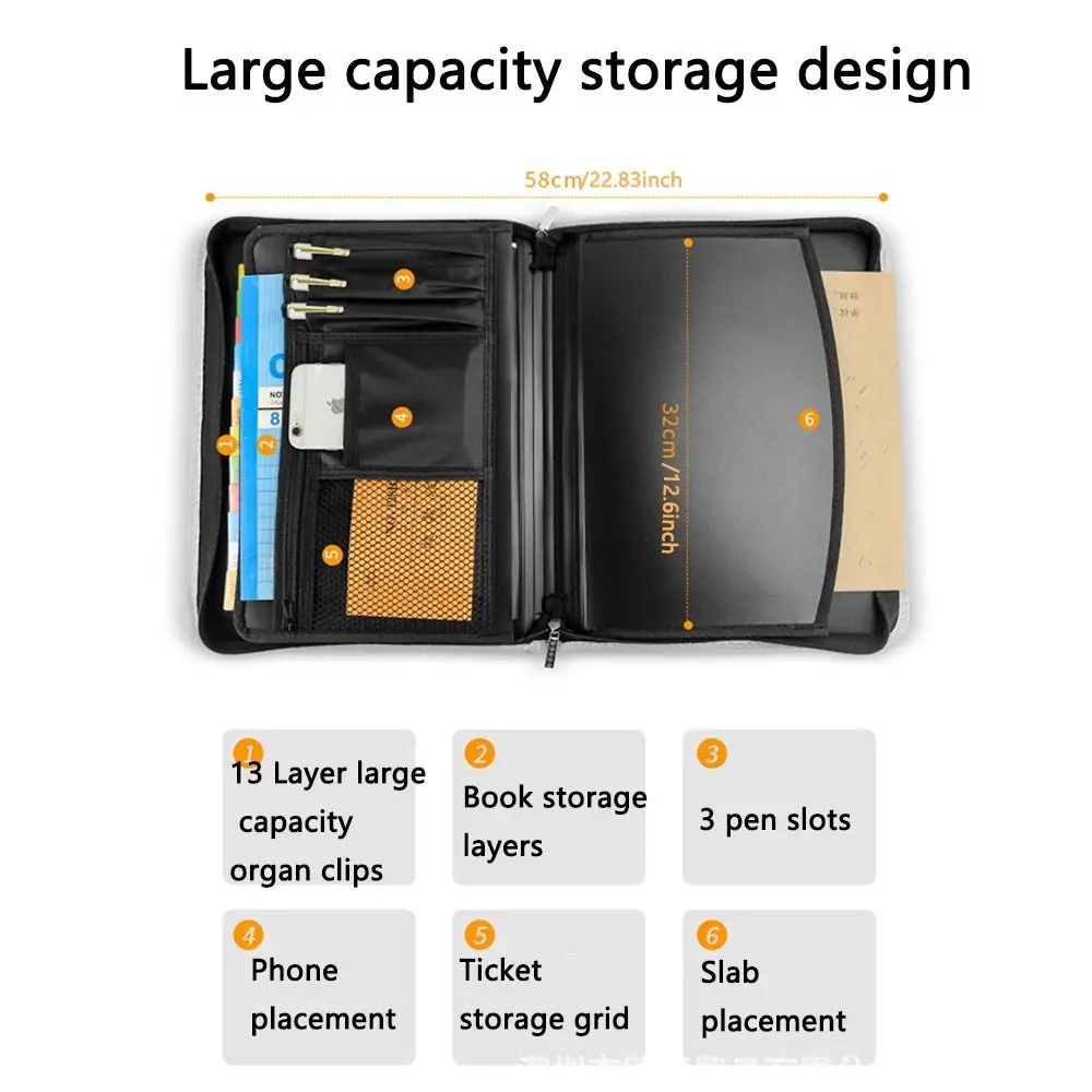 منظم ملفات الأكورديون المقاوم للماء، سحاب آمن، علامات تبويب ملونة، منظم الورق، سعة أكبر، 13 جيبًا، حقيبة مستندات