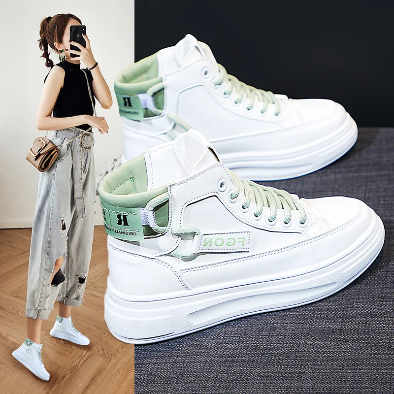 2023 Autumn and Winter New Korean Women's Shoes Fashion White Shoes High Top Flat Heel Sports Casual Shoes Sneakers Women