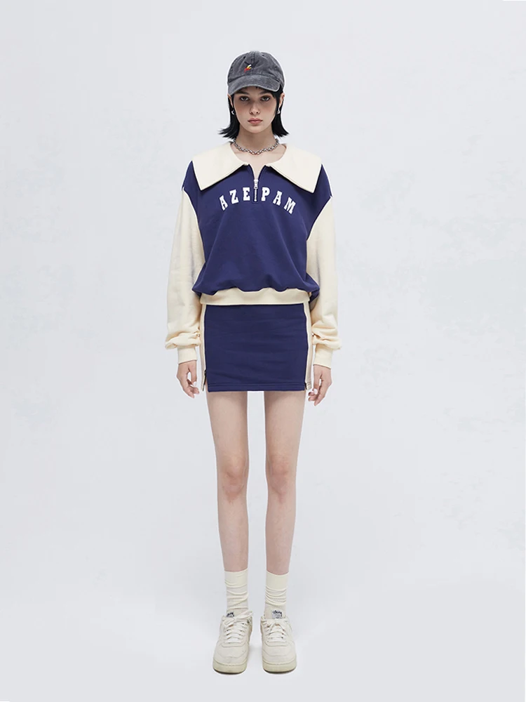 

Azepam College Sle Color Blo Print Zipper Sweatirt Skirt Sports Casual Set Women's Cotton Autumn Faion Student orm