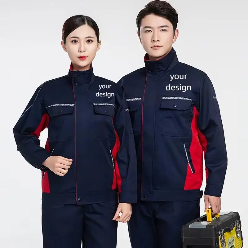 Spring Autumn Long Sleeved Working Clothes Suit Printed Logo Uniform Painter Factory Workshop Mechanic Electric Welder Repair
