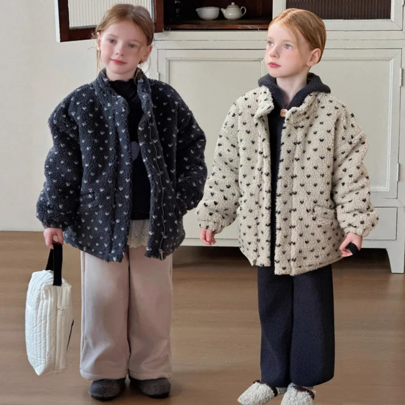 

202, осенне-зимнее пальто с меховым воротником-стойкой для девочек и мальчиков, плотная пушистая шерстяная куртка для малышей, хлопковая теплая куртка для детей 3-10 лет
