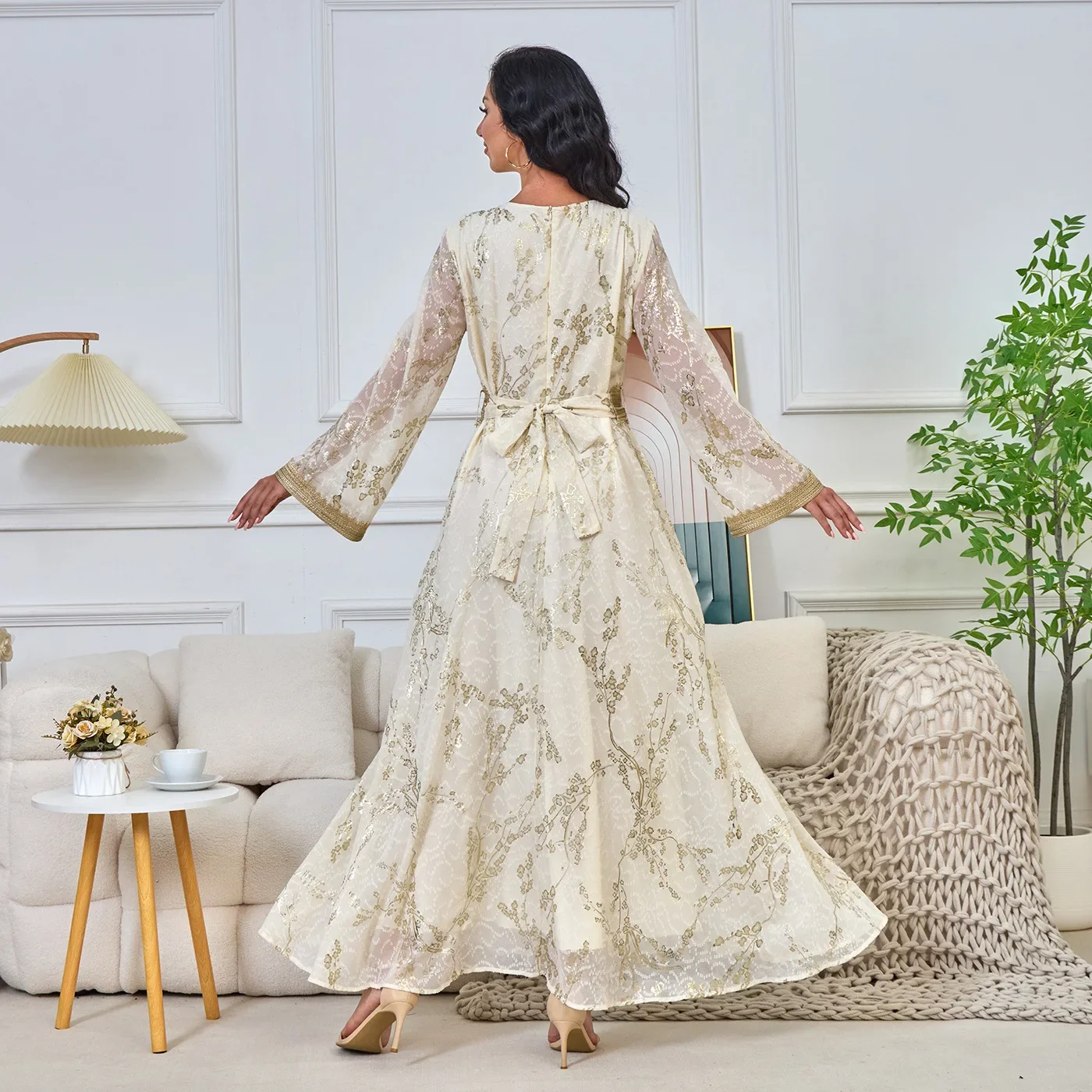 

UNI Fashion Abaya Elegant Evening Dress Belt Muslim Women Abaya Dubai Abayas Islam Robe Djellaba Kaftan Caftan Ramadan Vestidos