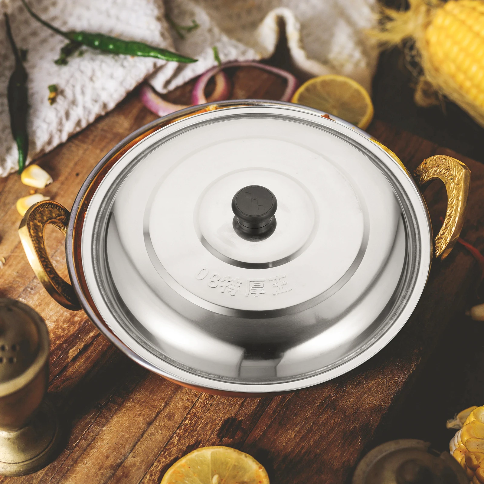 

Stainless Steel Pot Cover Round For Pots Pans Woks Multi-Function Household Kitchen Accessory Cookware Part