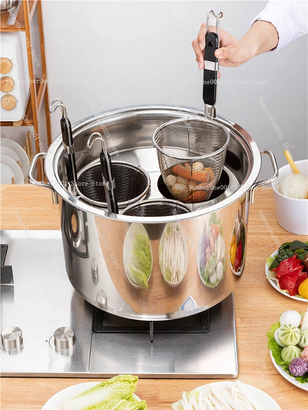Stainless Steel Large Colander Strainer For Spicy Hot Pot Noodle Commercial Punch Filter Rack Set