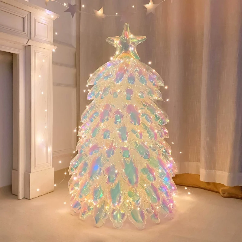 

100x63cm 4D Rainbow Holographic Christmas Tree Foil Balloons Inflatable Mirror Balloon Balls Christmas Decorations for Home
