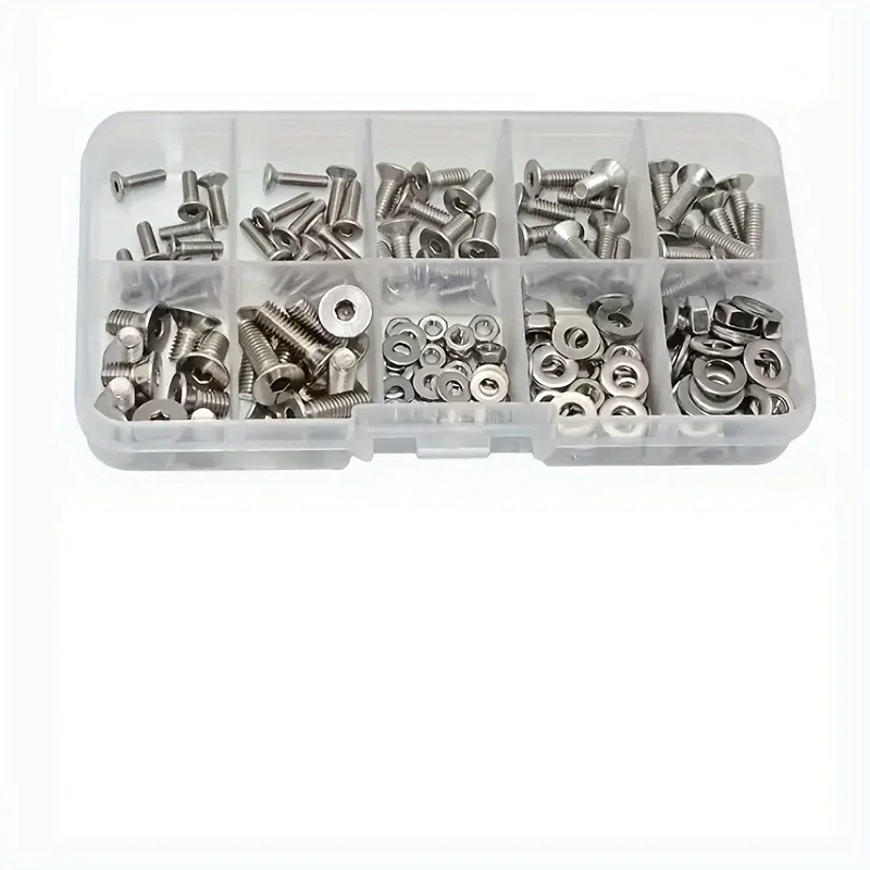 190개 304 스테인레스 스틸 접시형 육각 소켓 나사 - 미터 크기 M3 M4 M5 - 길이 8mm ~ 16mm 매끄러운 마감