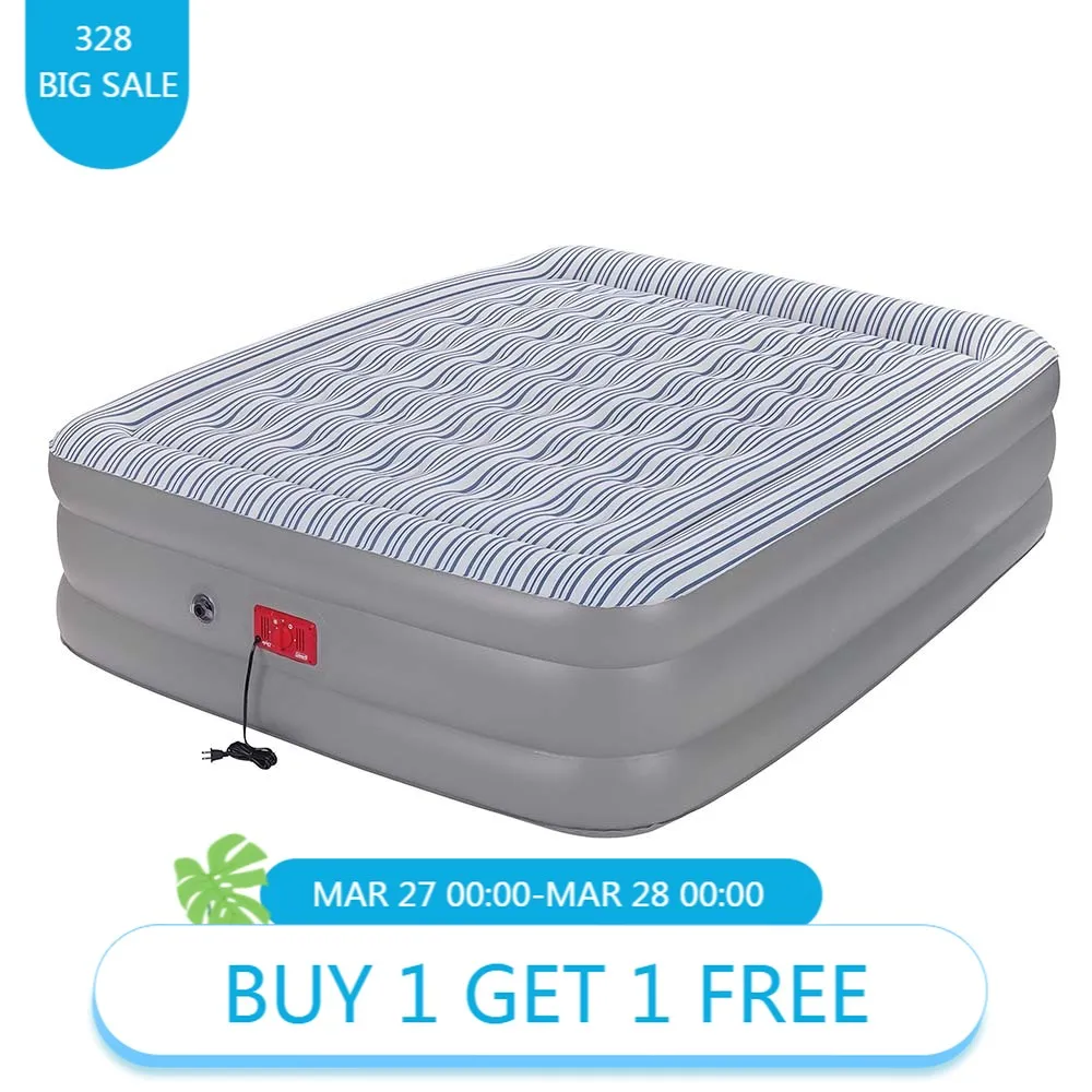 SupportRest Queen Twin Sizes Double‑High Air Mattress Indoor Outdoor Portable Foldable Plush Top Carry Bag for Camping Gym Use