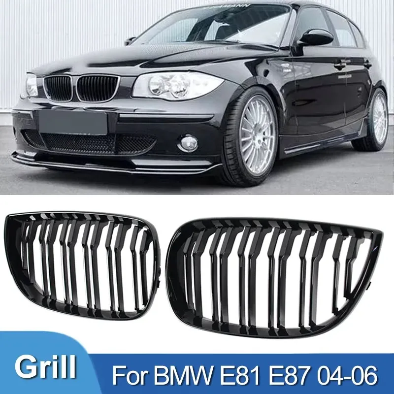 

For BMW E81 E87 120d 120i 130i Car Grill Front Kidney Grille Racing Grills Gloss Black Grille 04-06 Auto ABS Double Slat Grilles
