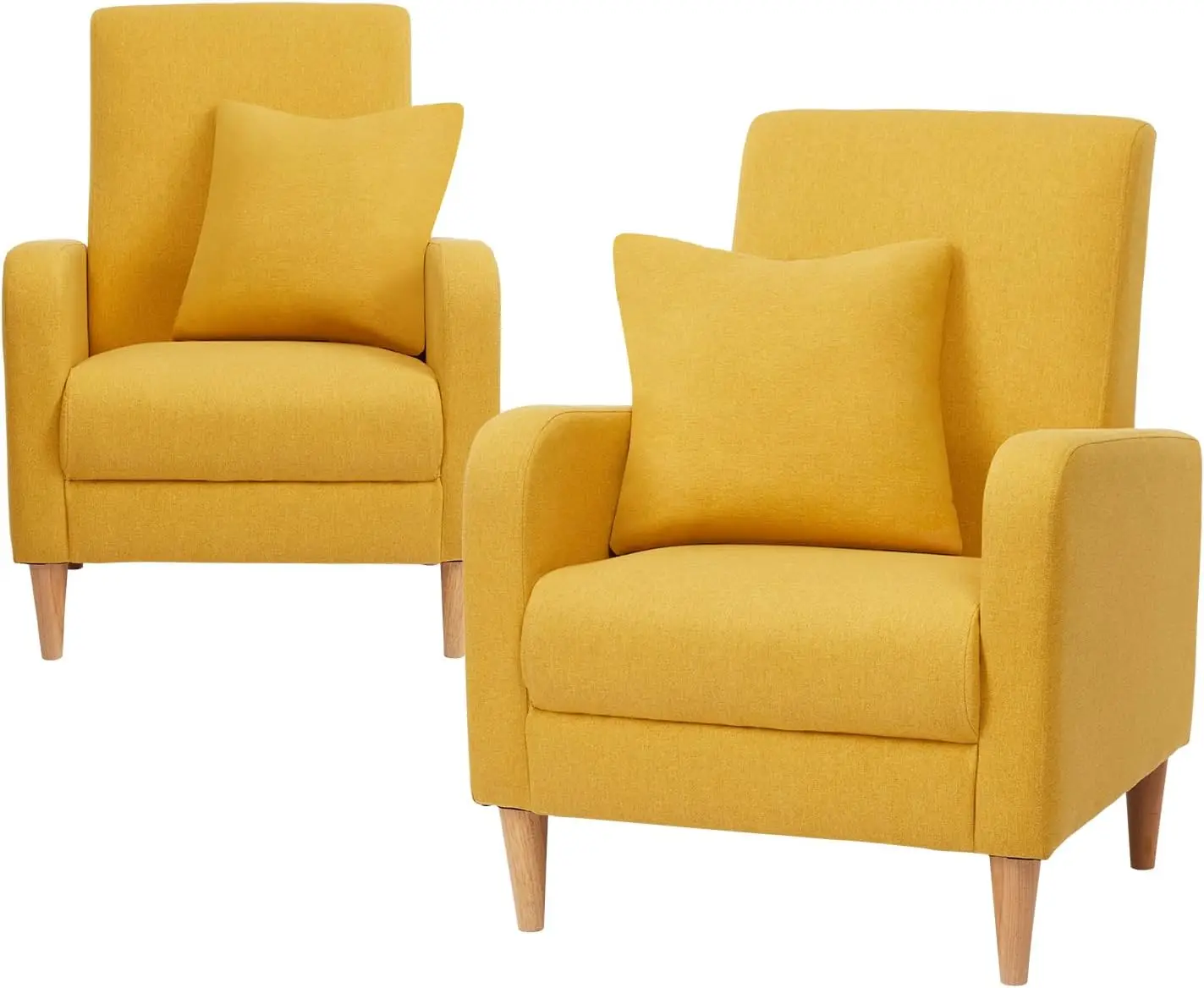 

Modern Accent Living Room Chairs Set of 2 Upholstered Fabric Armchair Reading Side Chair Single Sofa Back Pillow Wood Legs