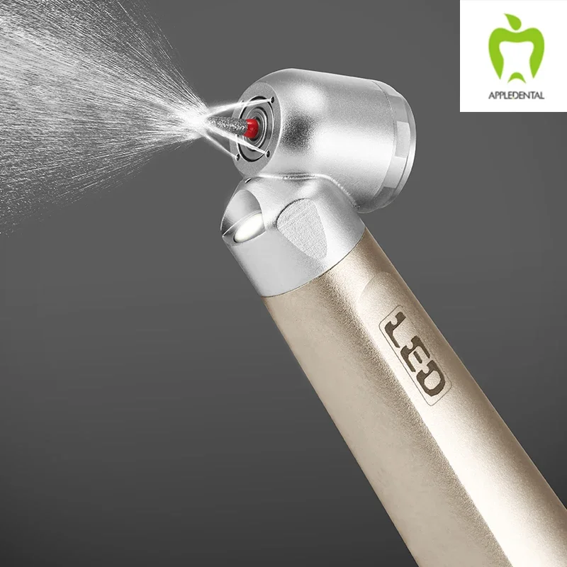 

Dental APPLEDENTAL LED Handpiece 45° TU Elevation Angle, 25W High Cutting Power, Single Spray, Low Noise, Anti-Emphysema Exhaust