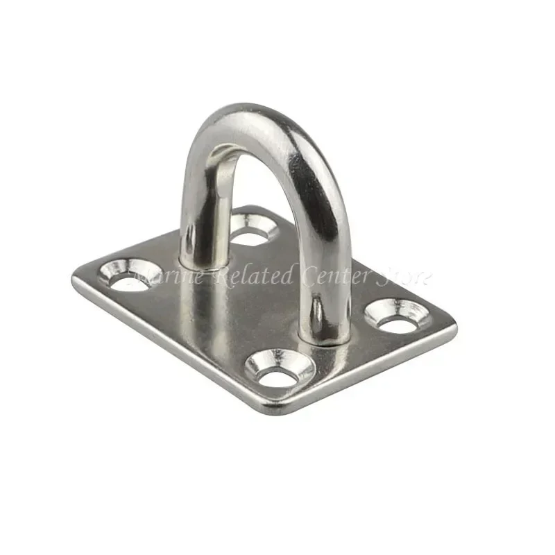 4pcs Stainless Steel Square Pad Eye Plate Hook 5mm/6mm/8mm Hanger Heavy Duty Ceiling Wall Boating Yacht Shade Sailing Marine