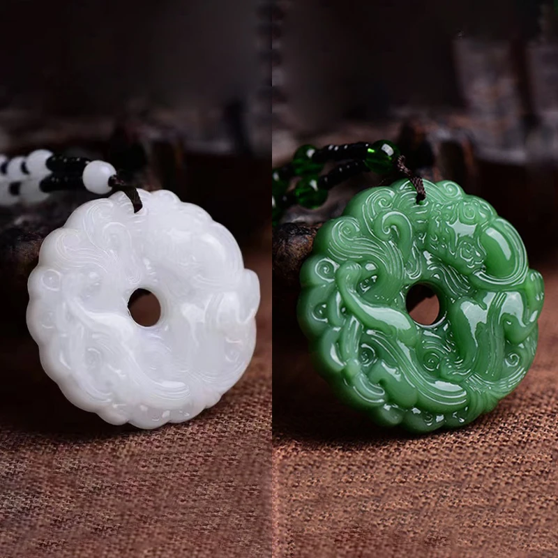 Green Jade Hand-Carved Dragon Hollow Jade Pendant Necklace Fashion Chinese Amulet Women Man\'S Lucky Necklace Jewelry Gift