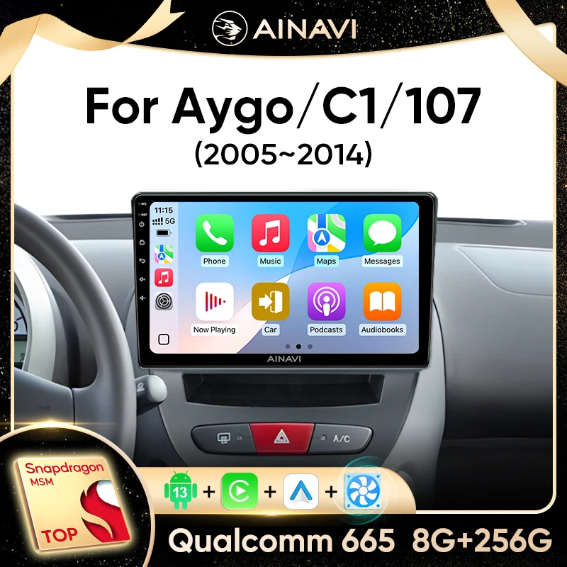 Ainavi Car Radio For Peugeot 107 Toyota Aygo Citroen C1 2005-2014 Multimedia Player Wireless Carplay Android Auto Touch Screen