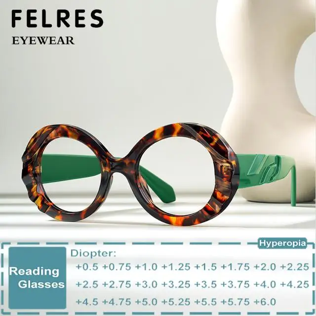 

2024 New Model Fashion Leopard Reading Glasses Brand Green Round Eyeglasses Anti Blu Ray Computer Optical Presbyopia Eyeweass