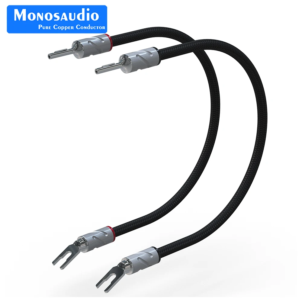 4Pcs Monosaudio Fidelity Audio Speaker Bridge Cable with Rhodium Plated Banana Plugs to Y Spade Connectors Terminal Bridge Cable