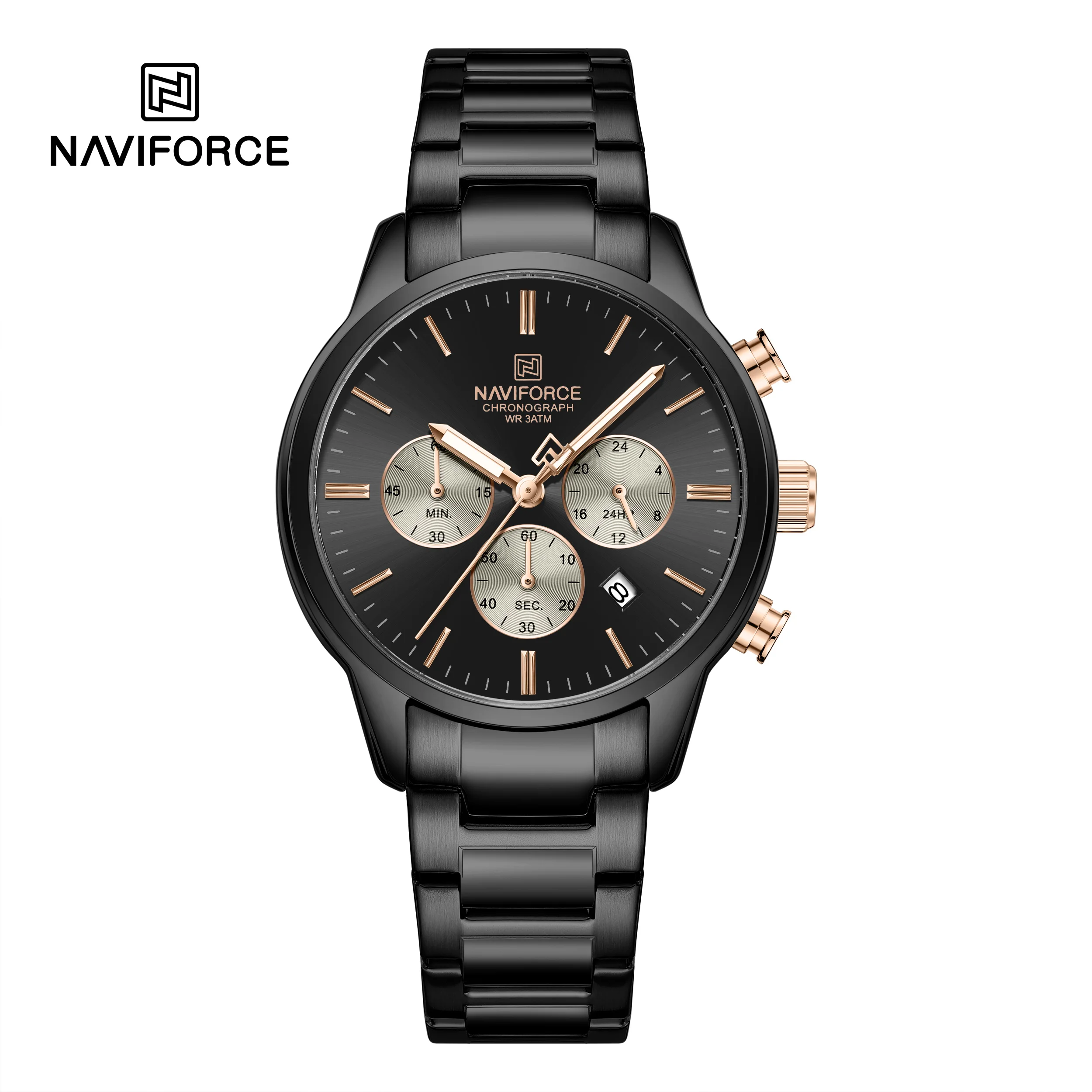 

NAVIFORCE 8076, повседневные брендовые мужские кварцевые часы, многофункциональный хронограф, календарь, светящиеся водонепроницаемые спортивные модные мужские часы