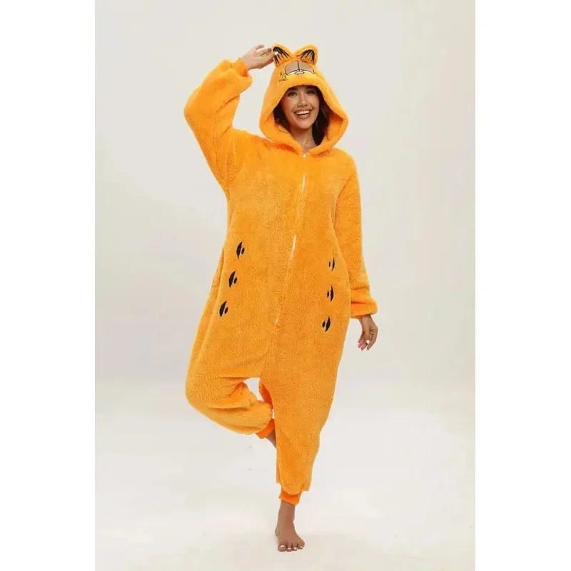 Premium Outfit Unisex Garfield Costumes Onesies Cat Cosplay Pajamas Adult Pyjamas Animal Sleepwear Jumpsuit