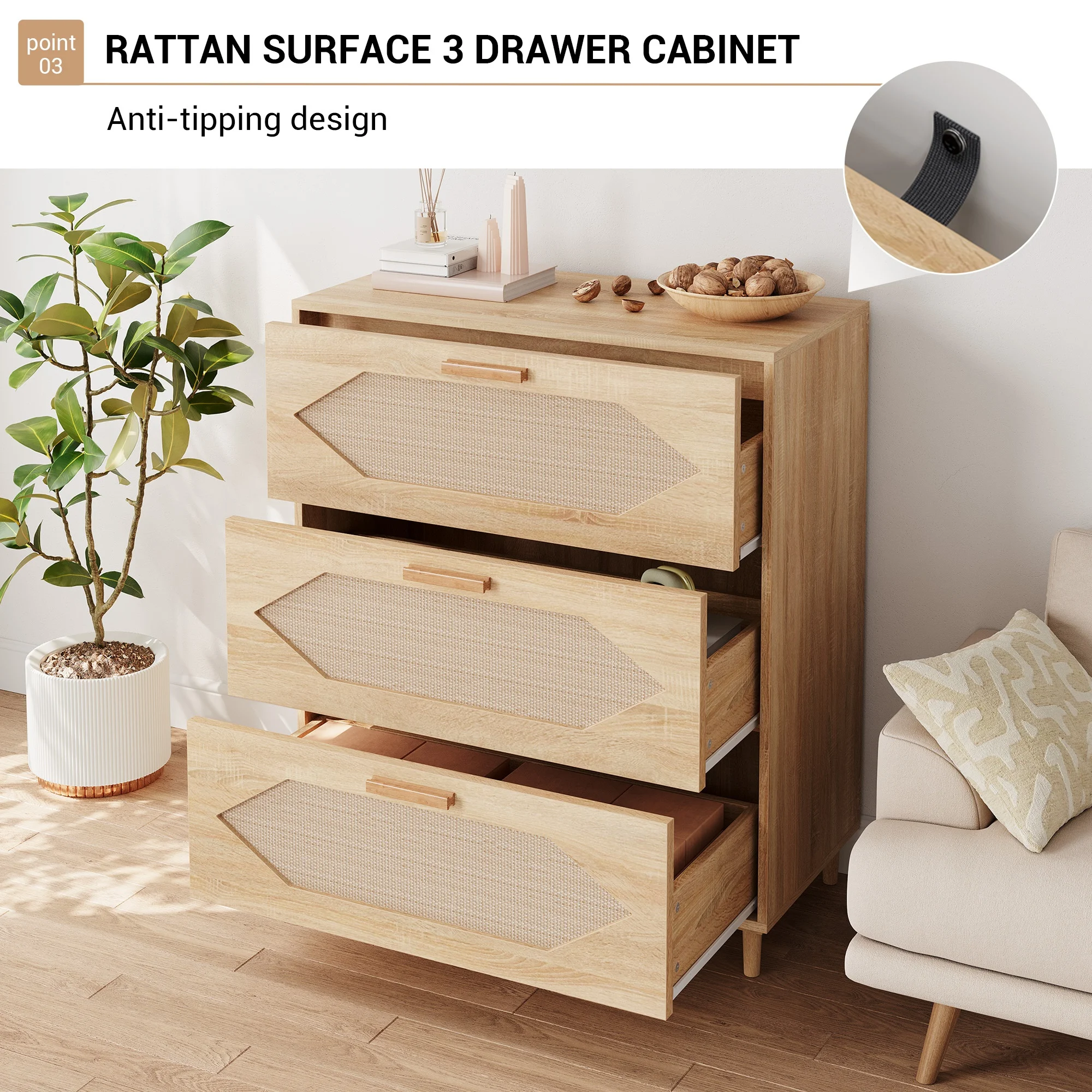 3 Drawer Rattan Dresser, Woode - đánh giá và giá Bedroom Furniture