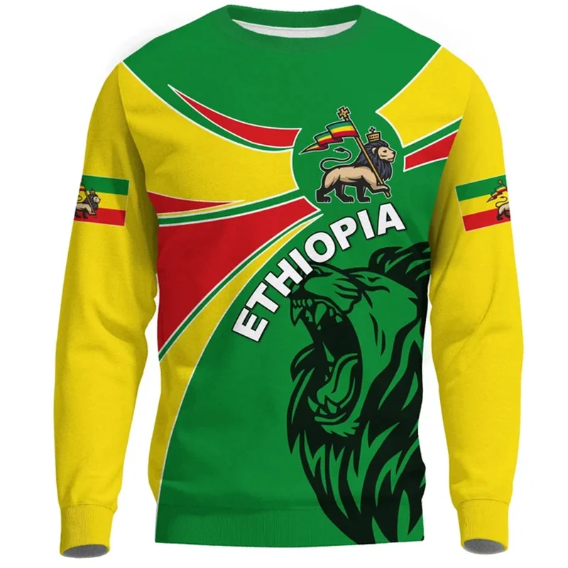 Ethiopia Flag Map Graphic Sweatshirts For Men Clothes Fashion Women Sweater Casual Male Streetwear Autumn Pullover Boy Tracksuit